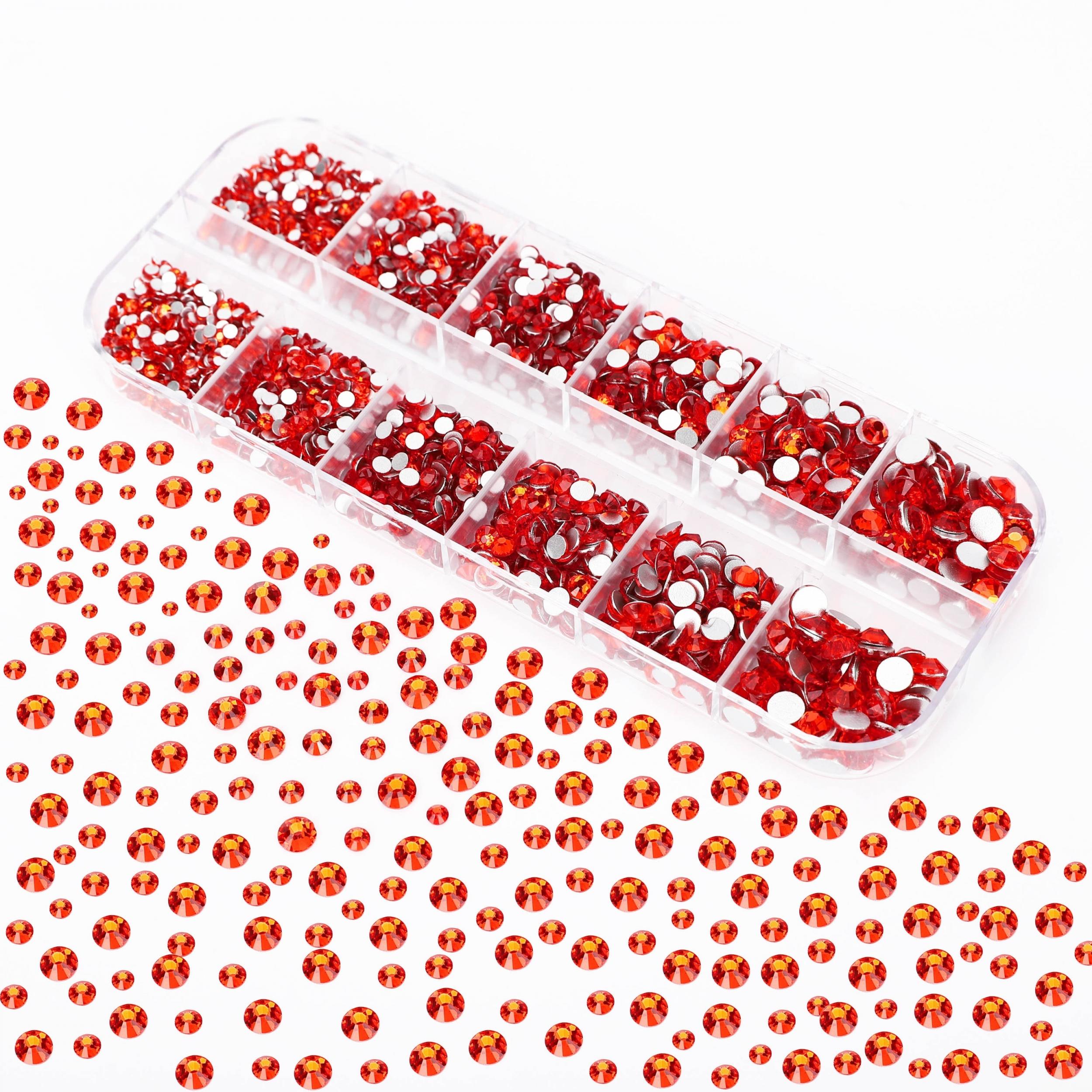 2600pcs Orange Red Flat Back Rhinestone Round Crystal Nail Gems